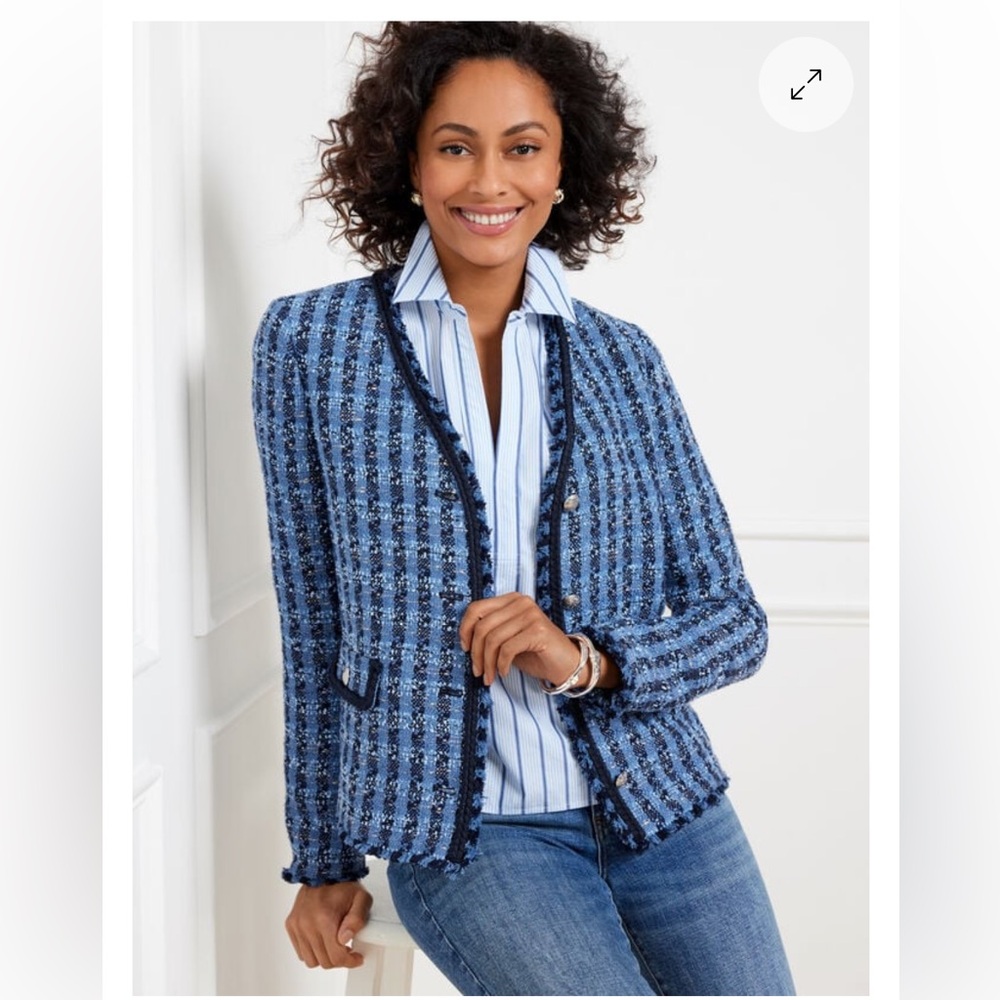 TALBOTS Women’s 6 PETITE Exquisite Tweed Braid Trim Jacket Blazer